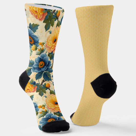 blauw geel patroontjes oneven mismatch sokken (Gebogen)