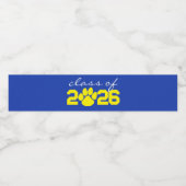 Blauw & Geel Paw Print Afstuderen Waterfles Etiket (Enkel label)