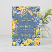 Blauw Geel Peony Waterverf Vrijgezellenfeest Kaart (Staand voorkant)