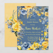 Blauw Geel Peony Waterverf Vrijgezellenfeest Kaart (Voorkant / Achterkant)