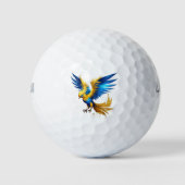Blauw & Geel Phoenix Print Golfbal Golfballen (Voorkant)