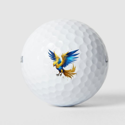 Blauw & Geel Phoenix Print Golfbal Golfballen (Voorkant)