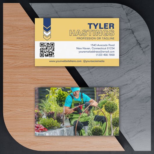Blauw Geel Pijlen QR Code Foto Sjabloon Visitekaartje