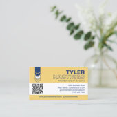 Blauw Geel Pijlen QR Code Foto Sjabloon Visitekaartje (Staand voorkant)