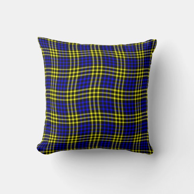 Blauw Geel Plaid Geruite Naadloos Patroon Kussen (Voorkant)