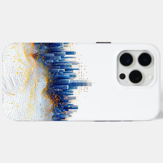 Blauw-geel pointillisme stedelijke architectuur Case-Mate iPhone case (Achterkant (horizontaal))