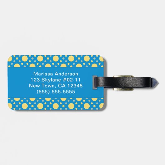 Blauw Geel Polka Dots Butterfly Custom Name Bagagelabel (Achterkant horizontaal)