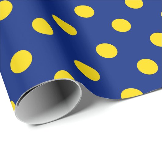 Blauw Geel Polka Dots Design Cadeaupapier (Rol Hoek)