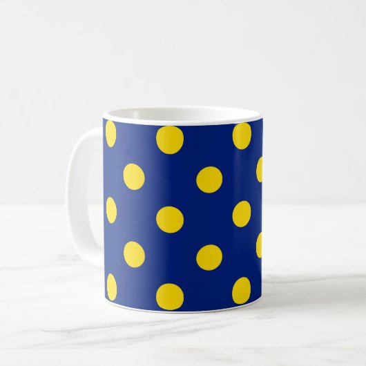 Blauw Geel Polka Dots Design Koffiemok (Voorkant links)