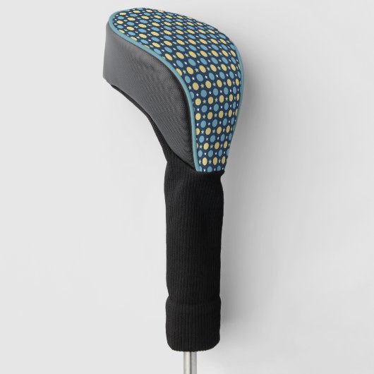 Blauw + Geel Polka Dots w / Witte Sterren Patroon Golfheadcover (Schuin)