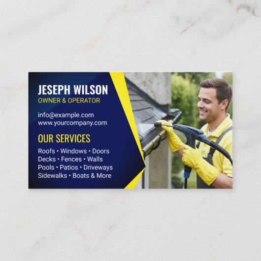 Blauw Geel Power Wash Schoonmaak Foto Visitekaartje (Achterkant)