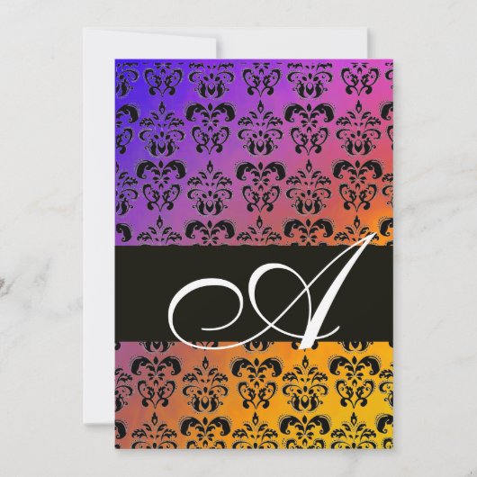 BLAUW GEEL PURPER ZWART DAMASK MONOGRAM ,wit Kaart (Voorkant)