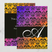 BLAUW GEEL PURPER ZWART DAMASK MONOGRAM ,wit Kaart (Voorkant / Achterkant)