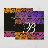 BLAUW GEEL PURPER ZWART DAMAST MONOGRAM , wit Kaart (Voorkant / Achterkant)