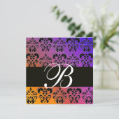 BLAUW GEEL PURPER ZWART DAMAST MONOGRAM , wit Kaart (Staand voorkant)