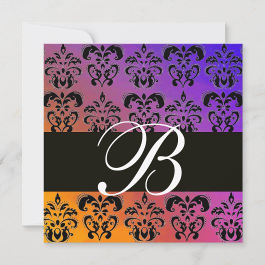 BLAUW GEEL PURPER ZWART DAMAST MONOGRAM , wit Kaart (Voorkant)