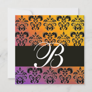 BLAUW GEEL PURPER ZWART DAMAST MONOGRAM, wit Kaart
