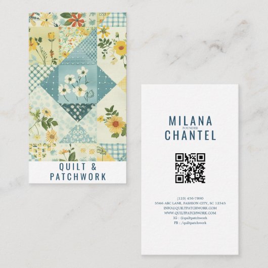 Blauw Geel Quilt Patchwork Handgemaakte Kleding Visitekaartje (Voorkant / Achterkant)