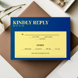 Blauw & Geel Reactie Huwelijk RSVP Kaartje