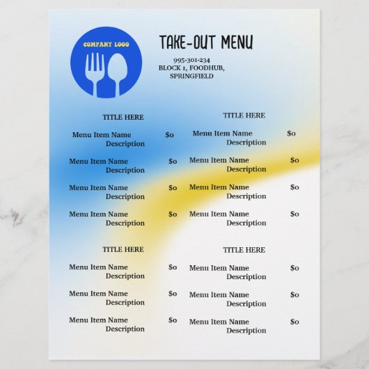 Blauw, Geel Restaurant Afhaalmenu met QR-code Flyer (Voorkant)