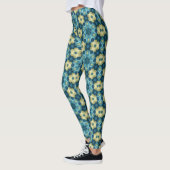 Blauw & Geel Retro Bloemmotief Leggings (Links)