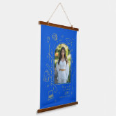 Blauw Geel Retro Foto Afstuderen Hangend Wandkleed (Gebogen)