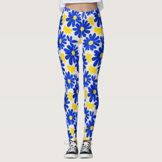 Blauw & Geel Retro Madeliefje Print Leggings