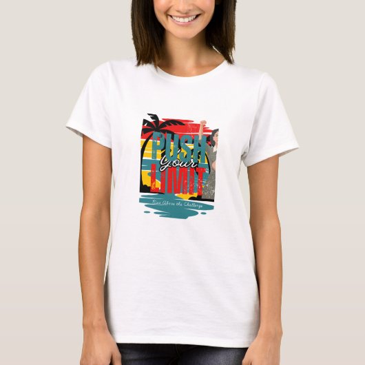 Blauw geel retromotiverend t-shirt (Voorkant)