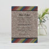 Blauw, geel, roeststapes "off to College" uitnodig Kaart (Staand voorkant)