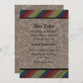 Blauw, geel, roeststapes "off to College" uitnodig Kaart (Voorkant / Achterkant)