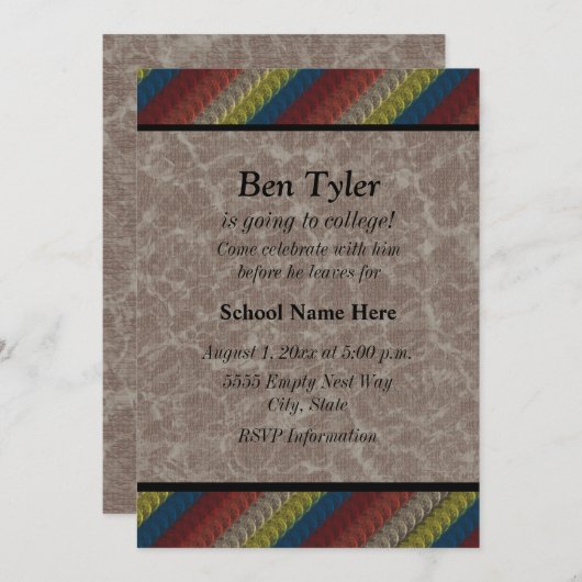 Blauw, geel, roeststapes "off to College" uitnodig Kaart (Voorkant / Achterkant)