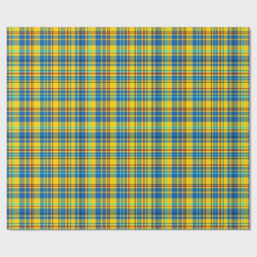 Blauw, geel, rood geplakt patroon, Tartan Cadeaupapier (Vlak)