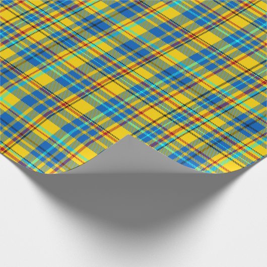 Blauw, geel, rood geplakt patroon, Tartan Cadeaupapier (Hoek)