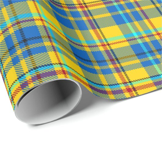 Blauw, geel, rood geplakt patroon, Tartan Cadeaupapier (Rol Hoek)