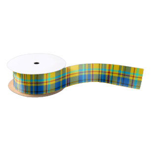 Blauw, geel, rood geplakt patroon, Tartan Satijnen Lint