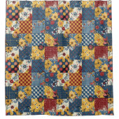 Blauw Geel Rood Patchwork Dekbed Bloem Motief Retr Douchegordijn (Voorkant)