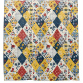 Blauw Geel Rood Patchwork Dekbed Bloem Motief Retr Douchegordijn (Voorkant)