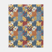 Blauw Geel Rood Quilt Patchwork Gingham Bloemmotie Fleece Deken (Voorkant)