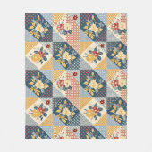 Blauw Geel Rood Quilt Patchwork Gingham Bloemmotie Fleece Deken (Voorkant)