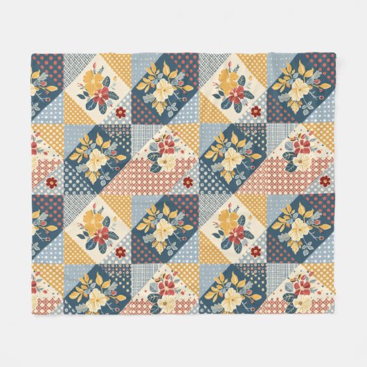 Blauw Geel Rood Quilt Patchwork Gingham Bloemmotie Fleece Deken (Voorkant (Horizontaal))