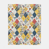 Blauw Geel Rood Quilt Patchwork Gingham Bloemmotie Fleece Deken (Voorkant)
