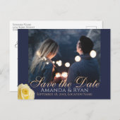 Blauw Geel Rose Fotobruiloft Save the Date Aankondigingskaart (Voorkant / Achterkant)