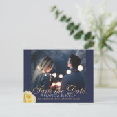 Blauw Geel Rose Fotobruiloft Save the Date Aankondigingskaart (Staand voorkant)