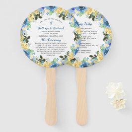 Blauw Geel Rose Tuin Huwelijksprogramma Hand Fan Handwaaier