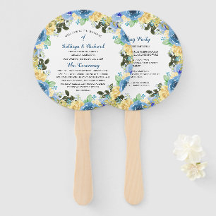 Blauw Geel Rose Tuin Huwelijksprogramma Hand Fan Handwaaier