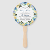 Blauw Geel Rose Tuin Huwelijksprogramma Hand Fan Handwaaier (Voorkant)