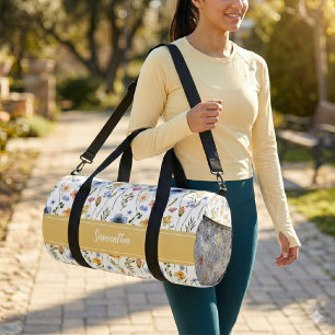 Blauw Geel Roze Aquarel Wilde Bloem Monogram Plunjezak