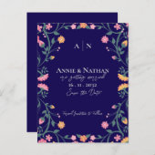  Blauw Geel Roze Bloemen Lijst bruiloft Aankondigingskaart (Voorkant / Achterkant)