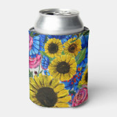 Blauw Geel Roze Bloemen Naadloos Blikjeskoeler (Blikje Voorkant)