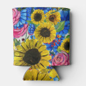 Blauw Geel Roze Bloemen Naadloos Blikjeskoeler (Achterkant)